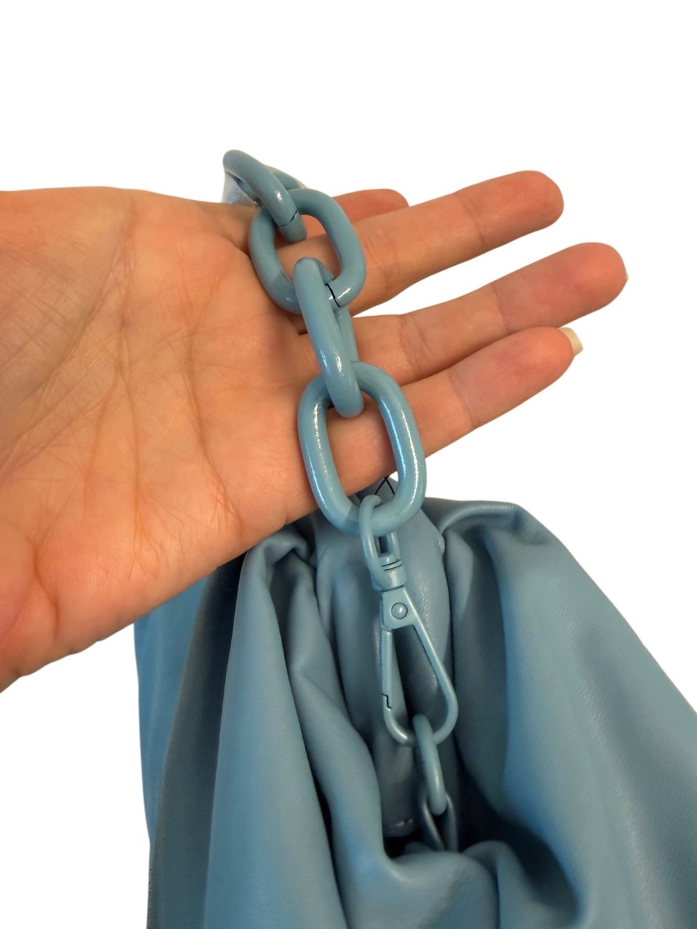 Badgley Mischka Blue Vegan Leather Soft Clutch Chain Evening Bag Wrapped Frame - Picture 13 of 16